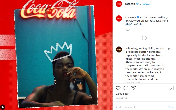 Coca-Cola using their branded hashtag #MyCocaCola on Instagram post