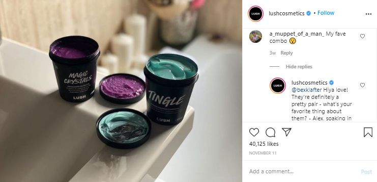 an example from Lushcosmetics on engaging with audience on Instagram
