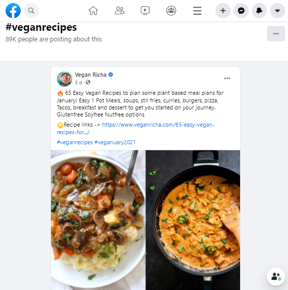 Examples of Facebook hashtags