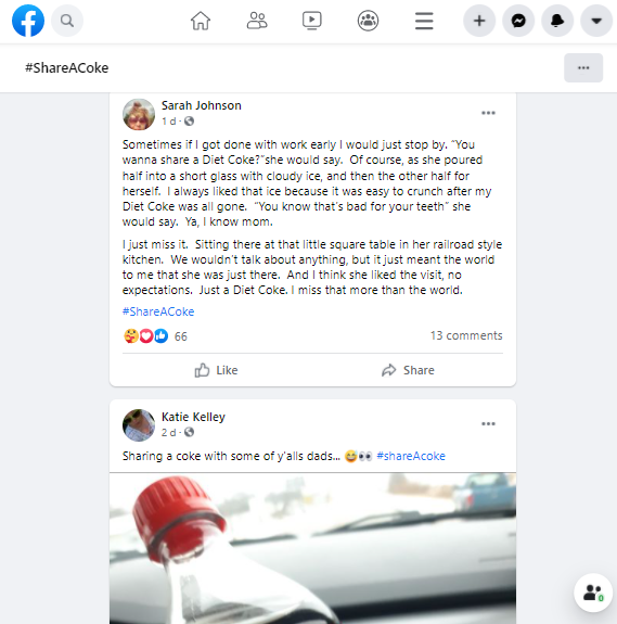 User-generated content on Facebook for #shareacoke