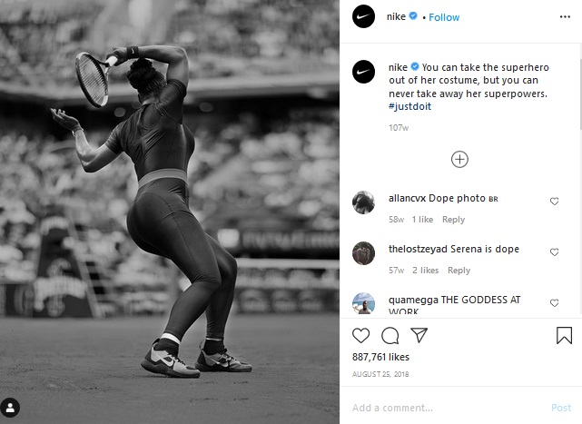 Nike using their famous tagline #Justdoit on Instagram.