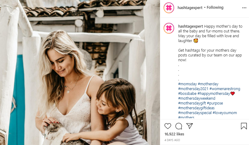 Hashtag Expert mother's day post on Instagram