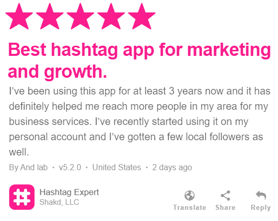 Hashtag Expert app user feedback