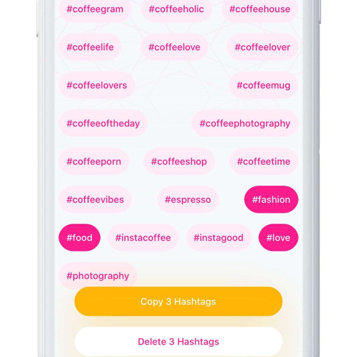 tap to select hashtags