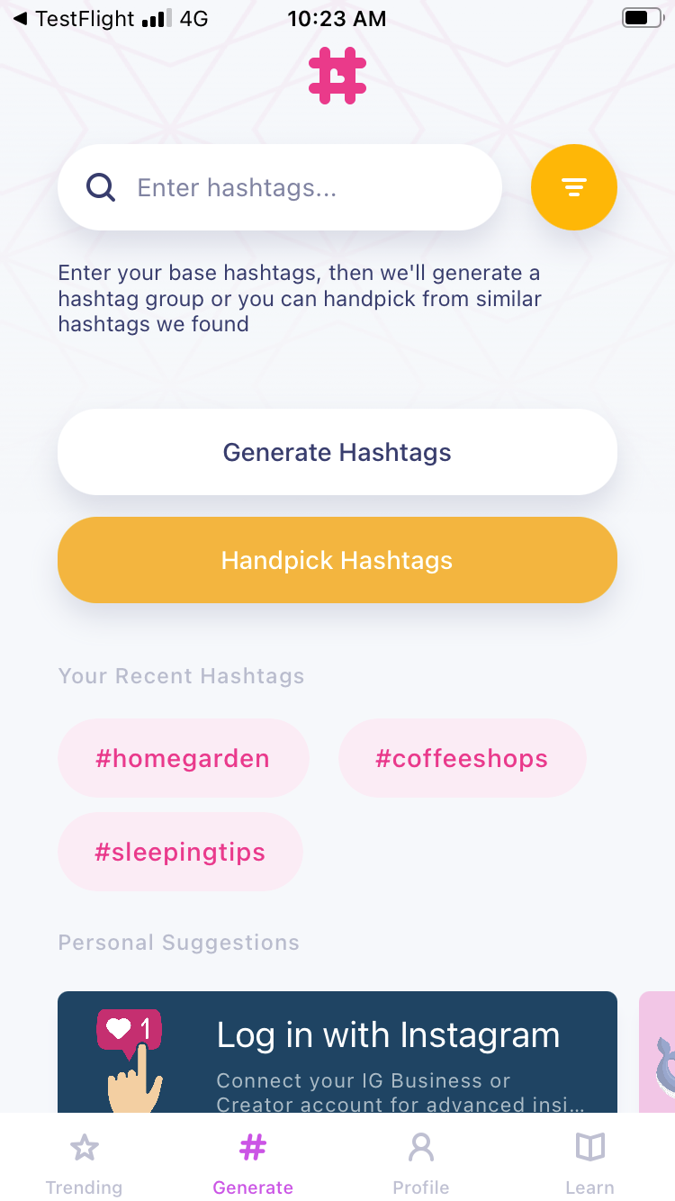 Hashtag Expert generate tab
