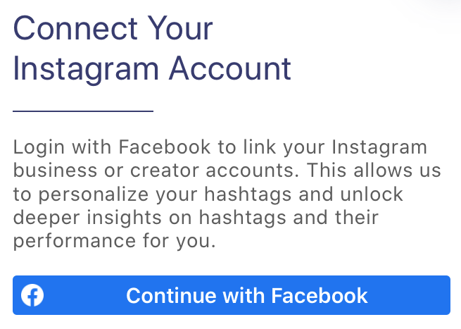connect Instagram or Facebook Business or Creator account for personalized hashtag suggestions