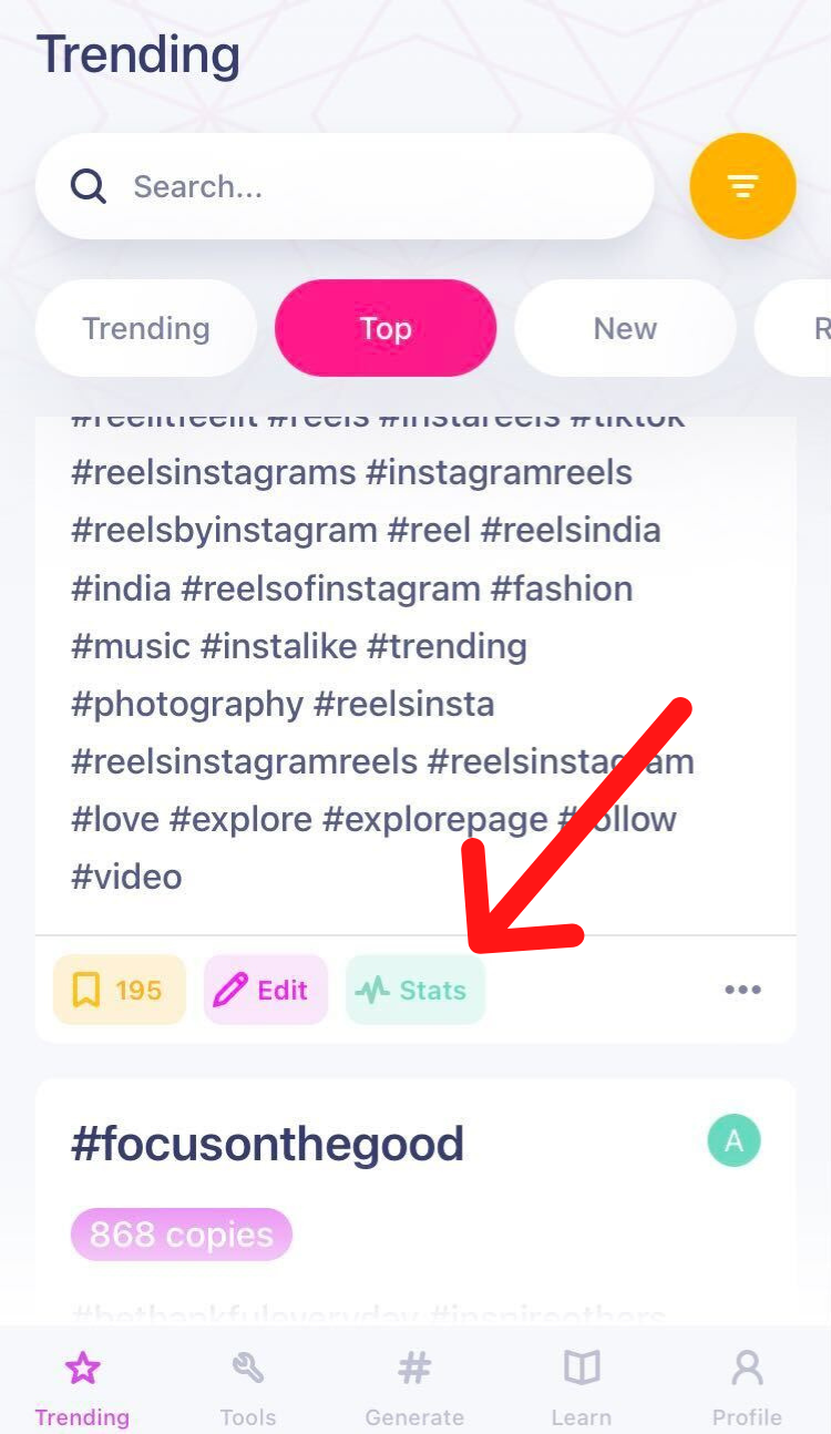 Hashtag stats button