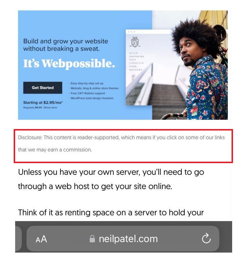 affiliate disclosure in blogs