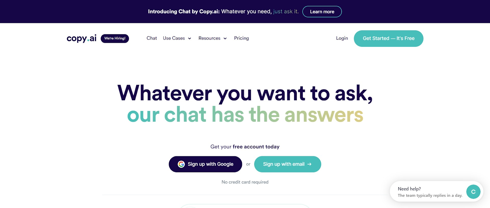 Copy AI homepage
