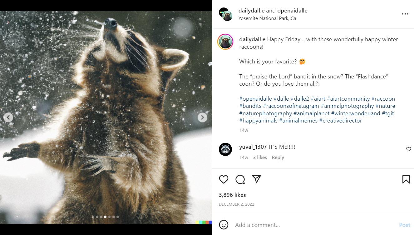 An Instagram  post created by using images generated by Dall-E