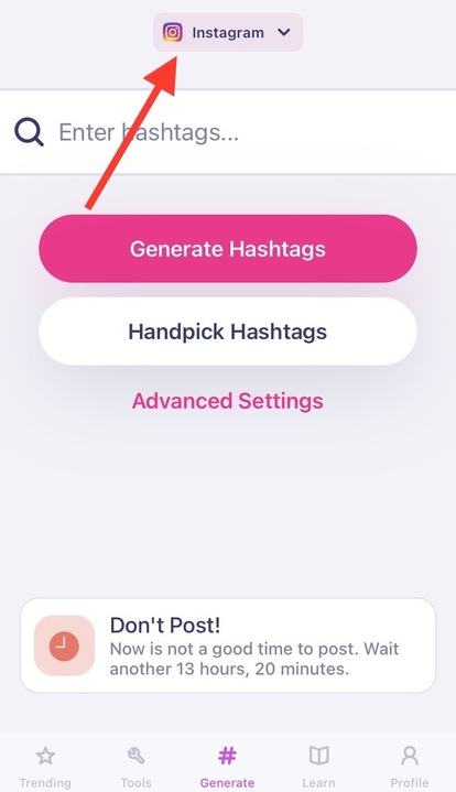 Generate tab inside the Hashtag Expert tool