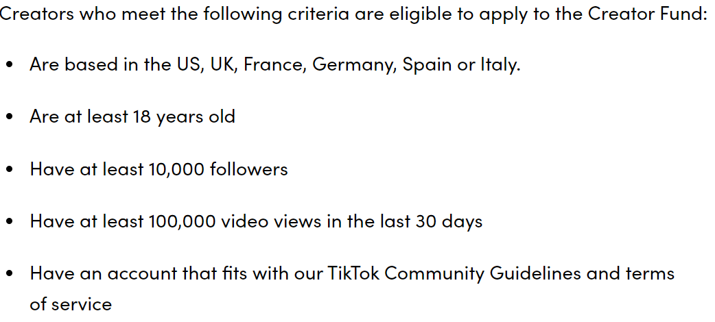 TikTok Creator Fund Eligibility Criteria