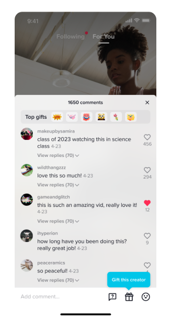 An example of TikTok Video Gifts in action
